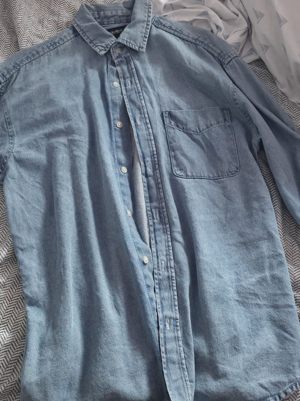 Pull&Bear Light Blue Denim Long Sleeve Shirt